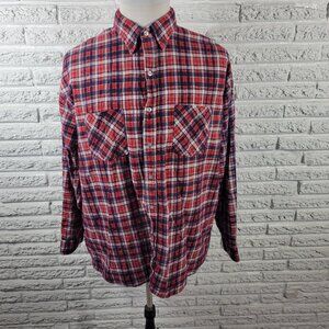 American Edition Mens Shirt 2XL Long Sleeves Casual Blue Red Plaid Cotton PLA98E